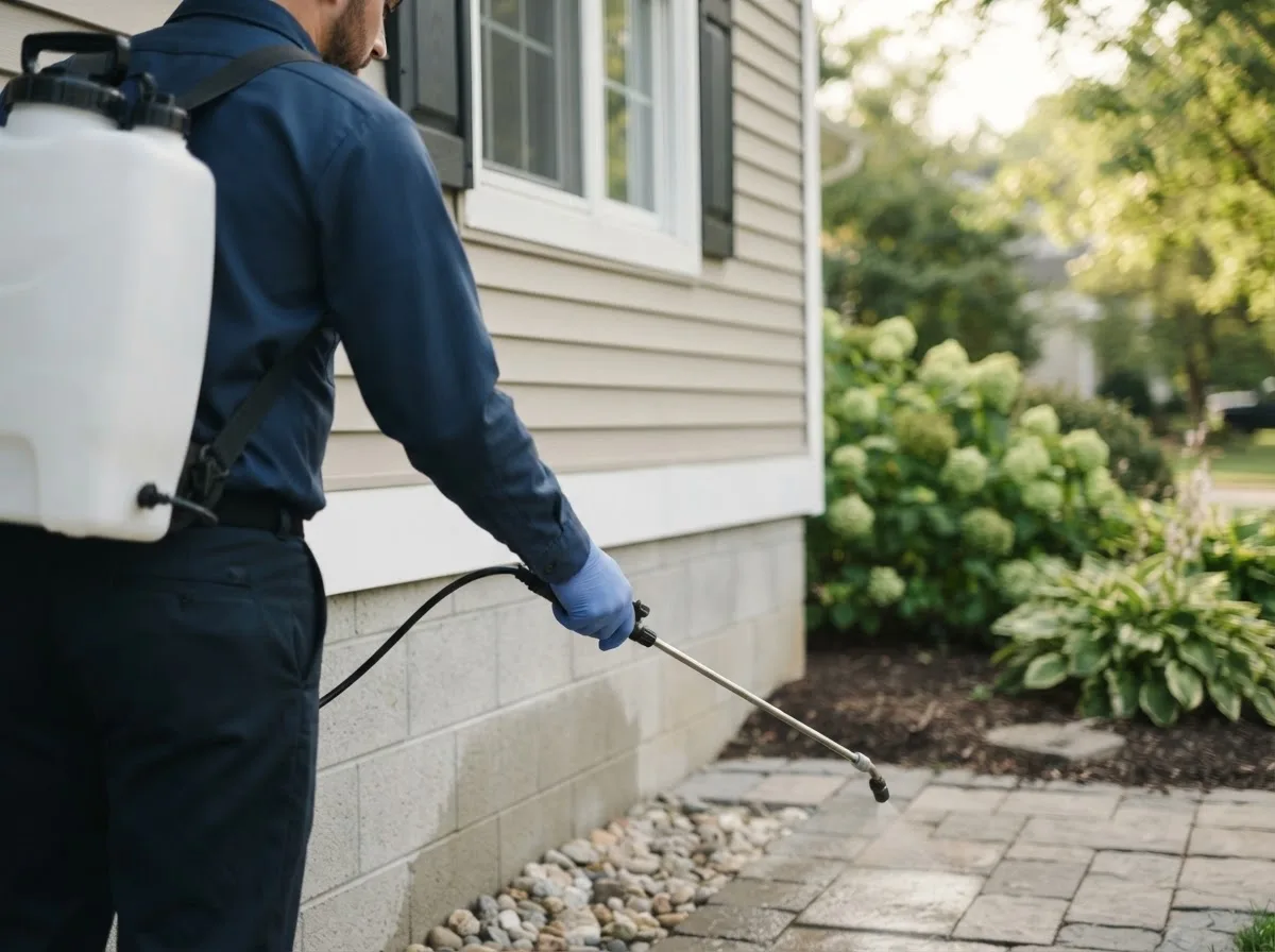 Pest control technician inspecting a home in Waverly, NE